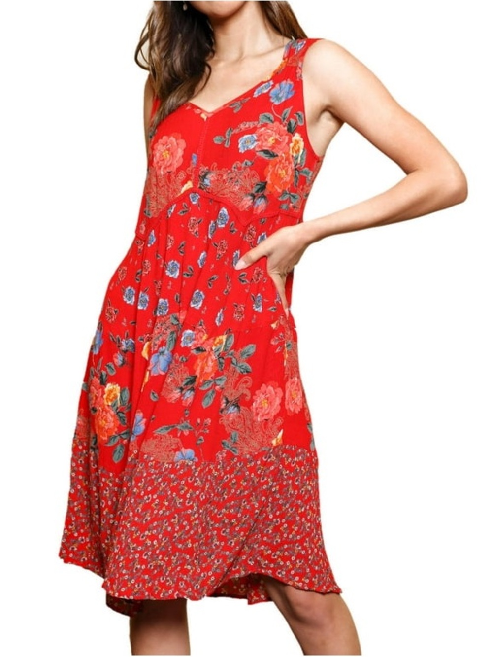 Boho Sleeveless Floral Midi Dress XXL